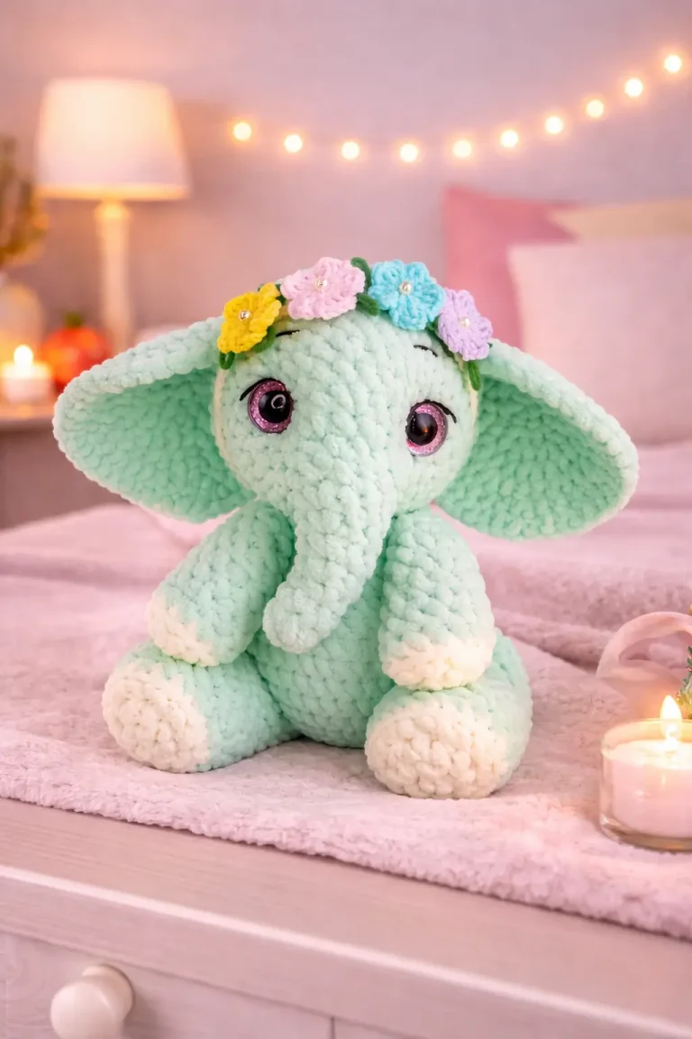 Mint Elephant Amigurumi Crochet Pattern with Flower Crown
