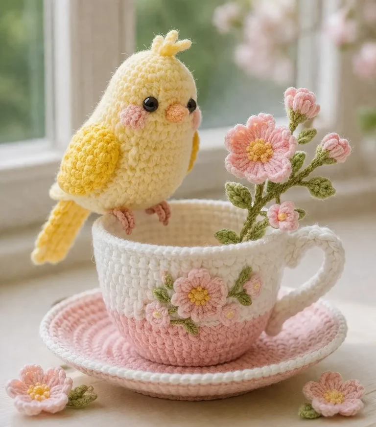 Chick Amigurumi Crochet Pattern With Teacup Display