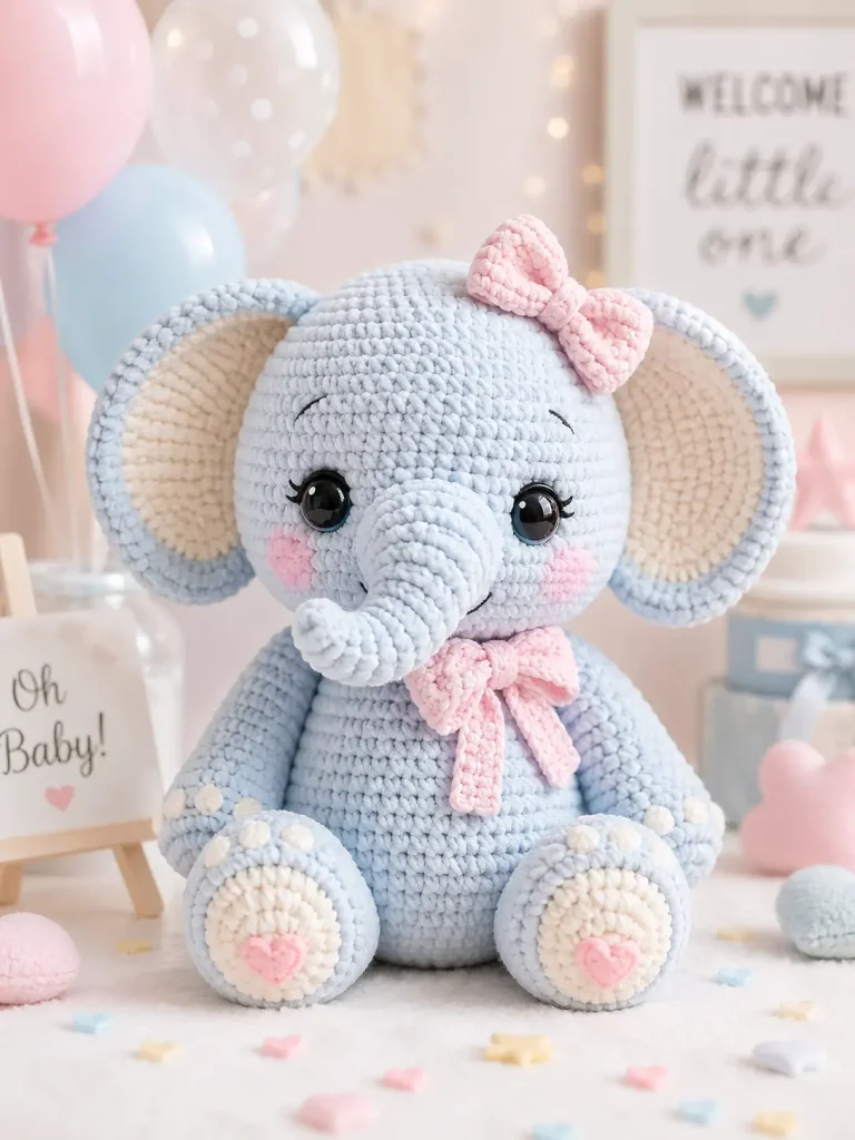 Elephant Amigurumi Crochet Pattern with Bow and Big Ears