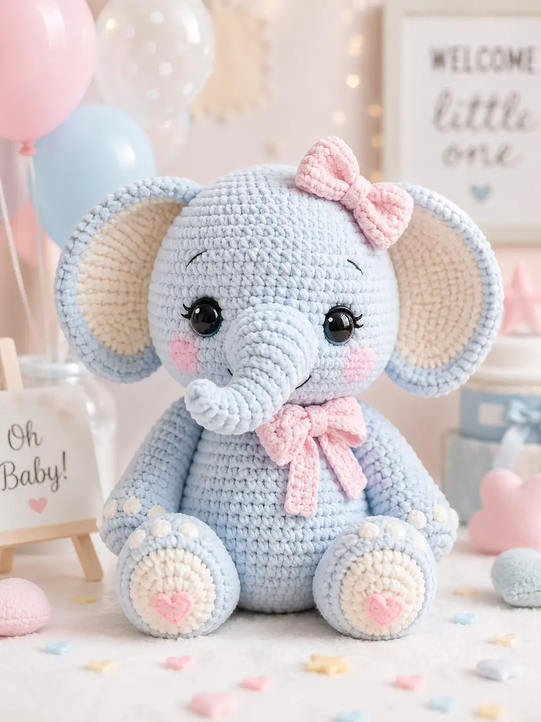 Elephant Amigurumi Crochet Pattern with Bow and Big Ears