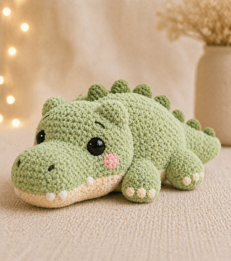 Flat-Snout Crocodile Amigurumi Crochet Pattern in Plush Yarn