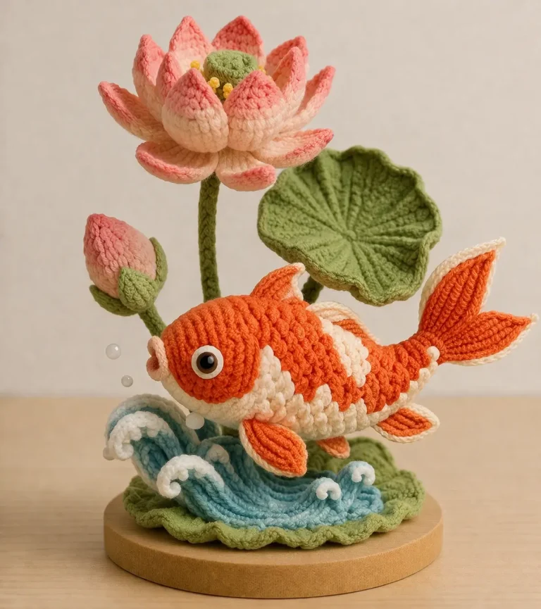 Koi Fish Amigurumi Crochet Pattern With Lotus Pond Display