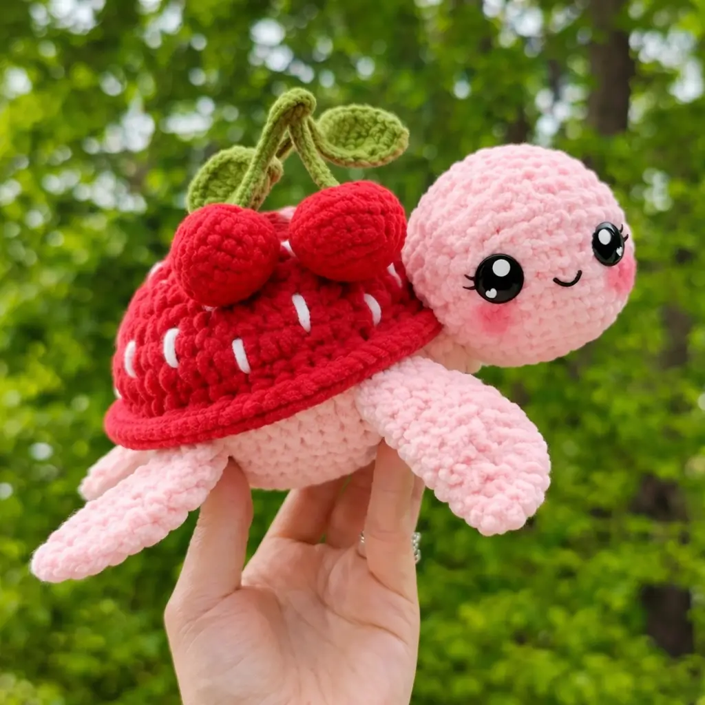 Strawberry Turtle Crochet Pattern With Cherry Topper