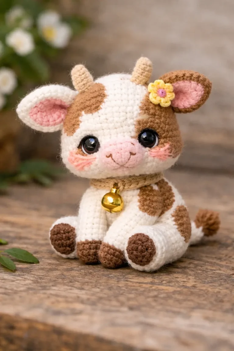Cow Amigurumi Crochet Pattern for a Sitting Bell-Collar Calf
