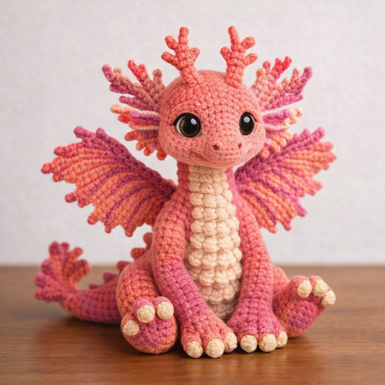 Dragon Amigurumi Crochet Pattern for a Sitting Pink Winged Dragon