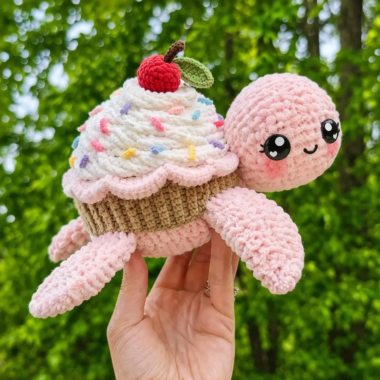 Cupcake Turtle Amigurumi Crochet Pattern With Cherry Top