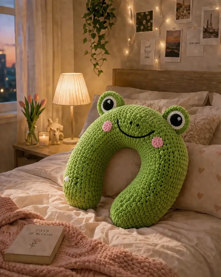 Frog Amigurumi Crochet Pattern for a Chunky Travel Pillow