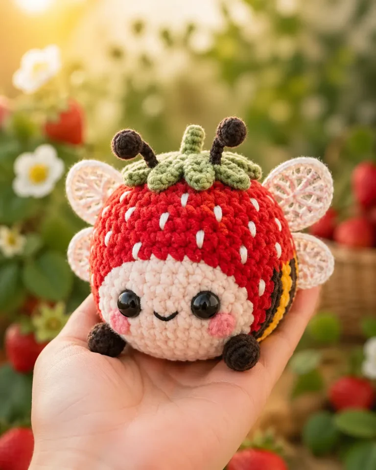 Strawberry Bee Amigurumi Crochet Pattern: Four-Wing Fruit Bee