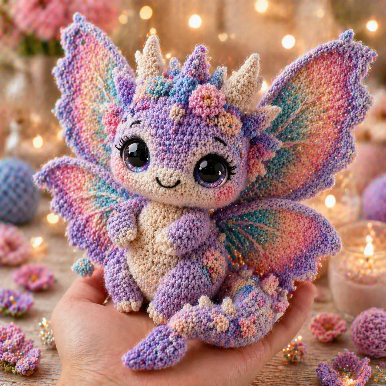 Dragon Amigurumi Crochet Pattern With Petal Wings and Flower Crown