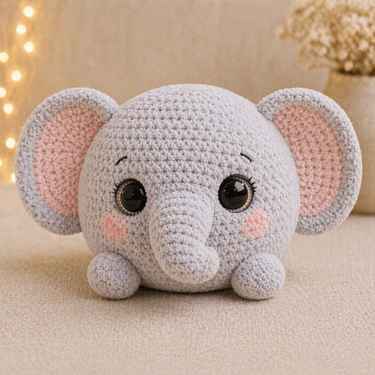 Elephant Amigurumi Crochet Pattern for a Round Plush Elephant