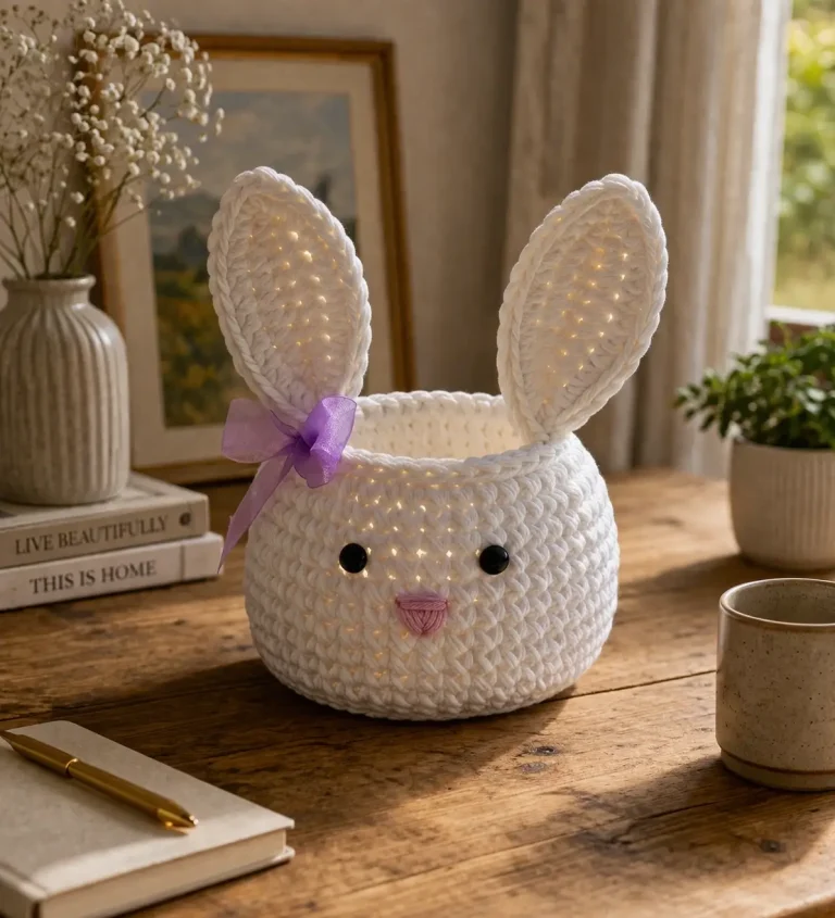 Bunny Basket Crochet Pattern With Tall Structured Ears