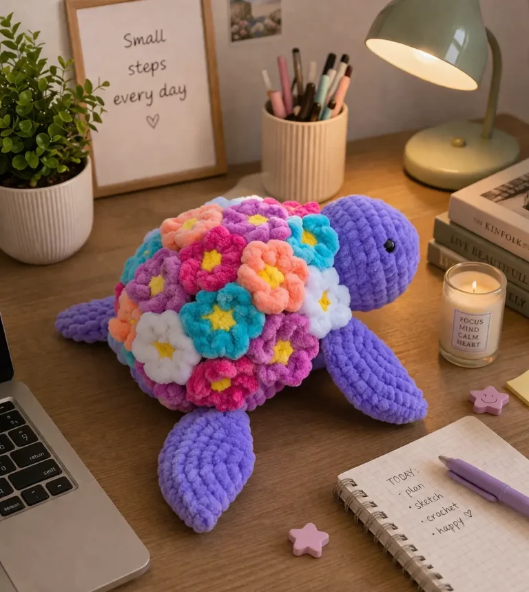 Flower Turtle Amigurumi Pattern: Plush Velvet Sea Turtle With 3D Flowers