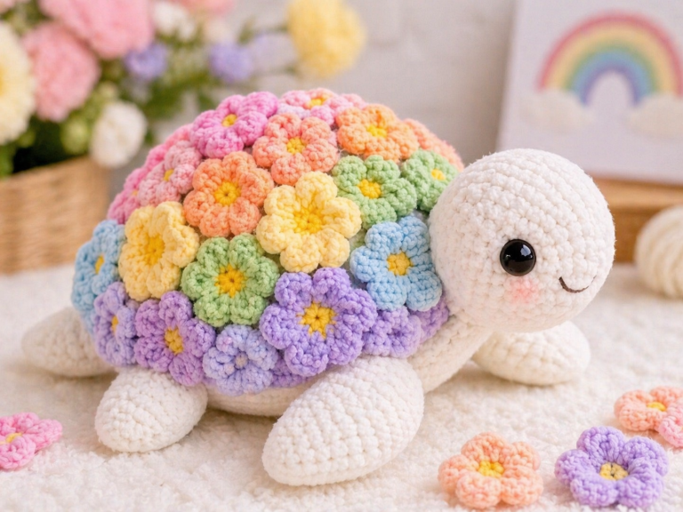 Flower Turtle Amigurumi Crochet Pattern With Plush Shell Blooms