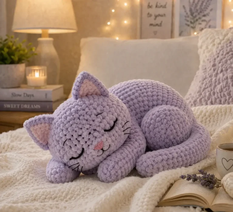 Sleeping Cat Amigurumi Crochet Pattern for a Plush Curled Kitty