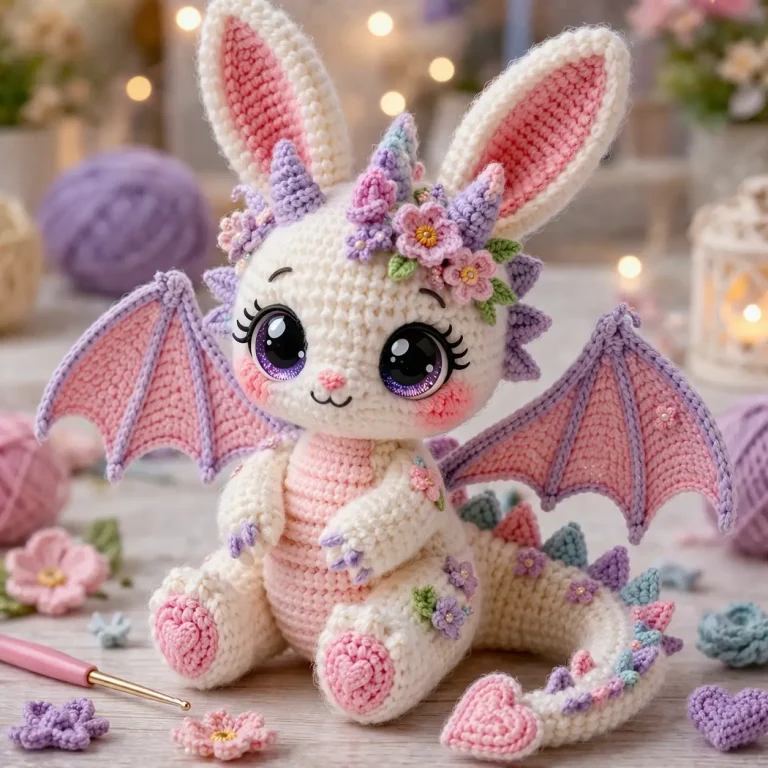 Bunny Dragon Amigurumi Crochet Pattern With Floral Crown