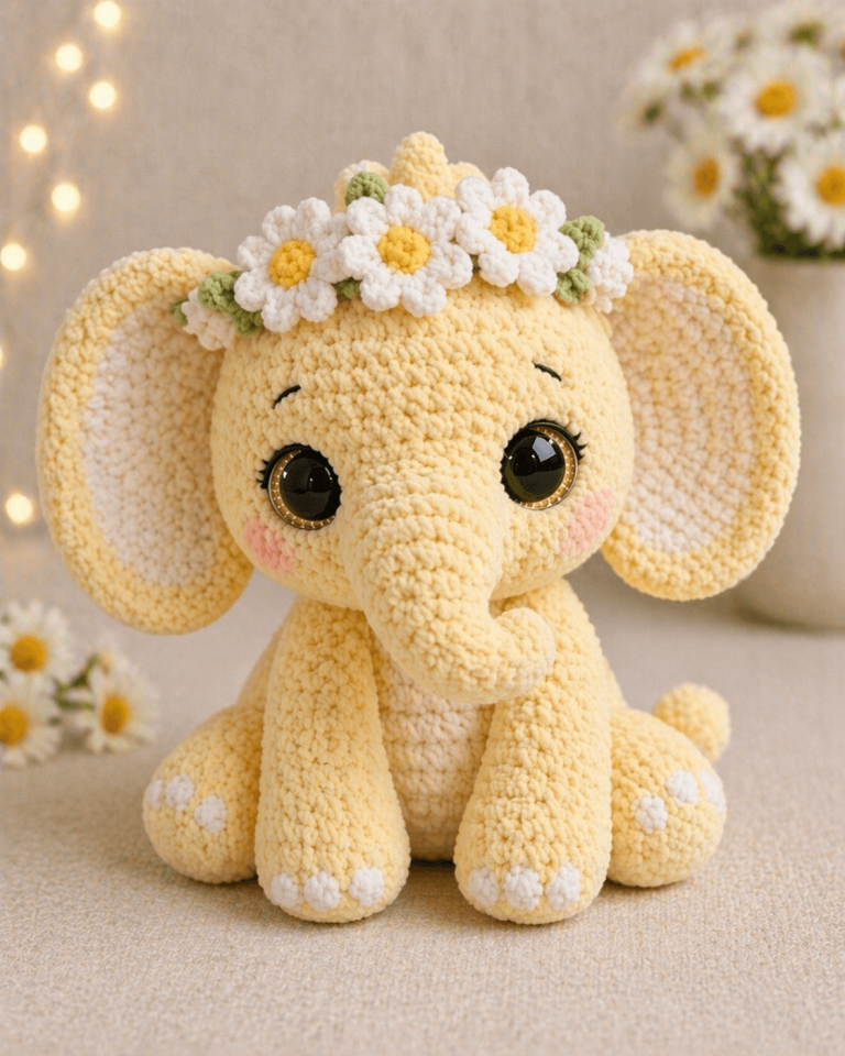 Elephant Amigurumi Crochet Pattern With Daisy Crown