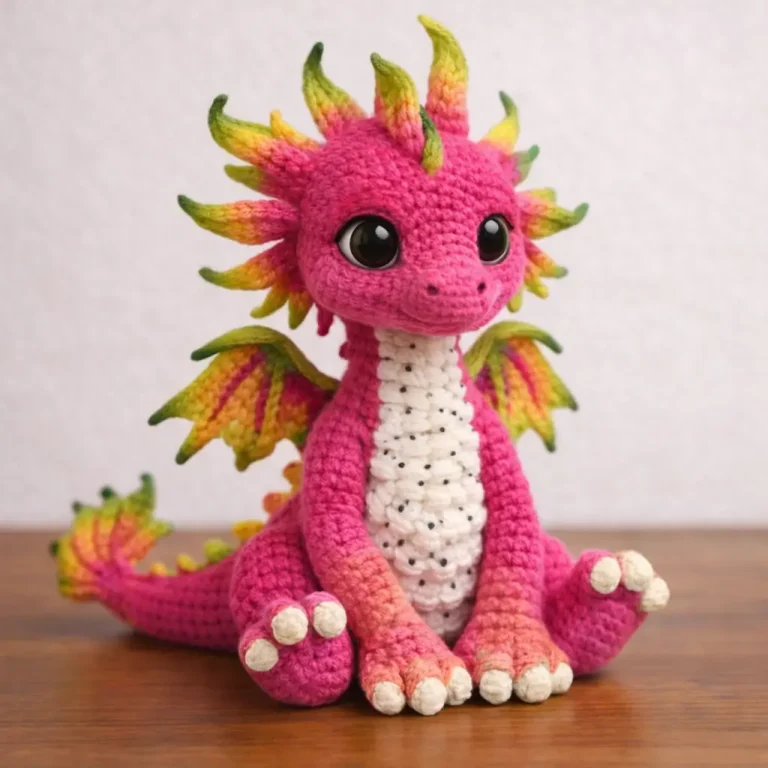 Dragon Amigurumi Crochet Pattern for a Seated Rainbow-Spined Dragon