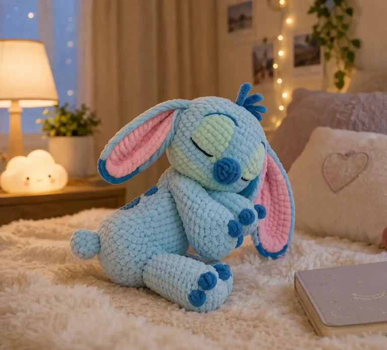Stitch Amigurumi Crochet Pattern for a Sleeping Velvet Plush