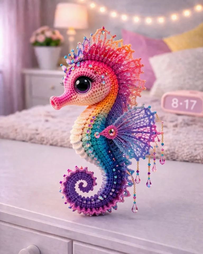 Rainbow Seahorse Amigurumi Crochet Pattern With Beaded Crown Fin