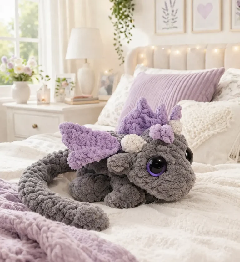 Gray Plush Dragon Amigurumi Crochet Pattern for a Sleepy Baby Dragon