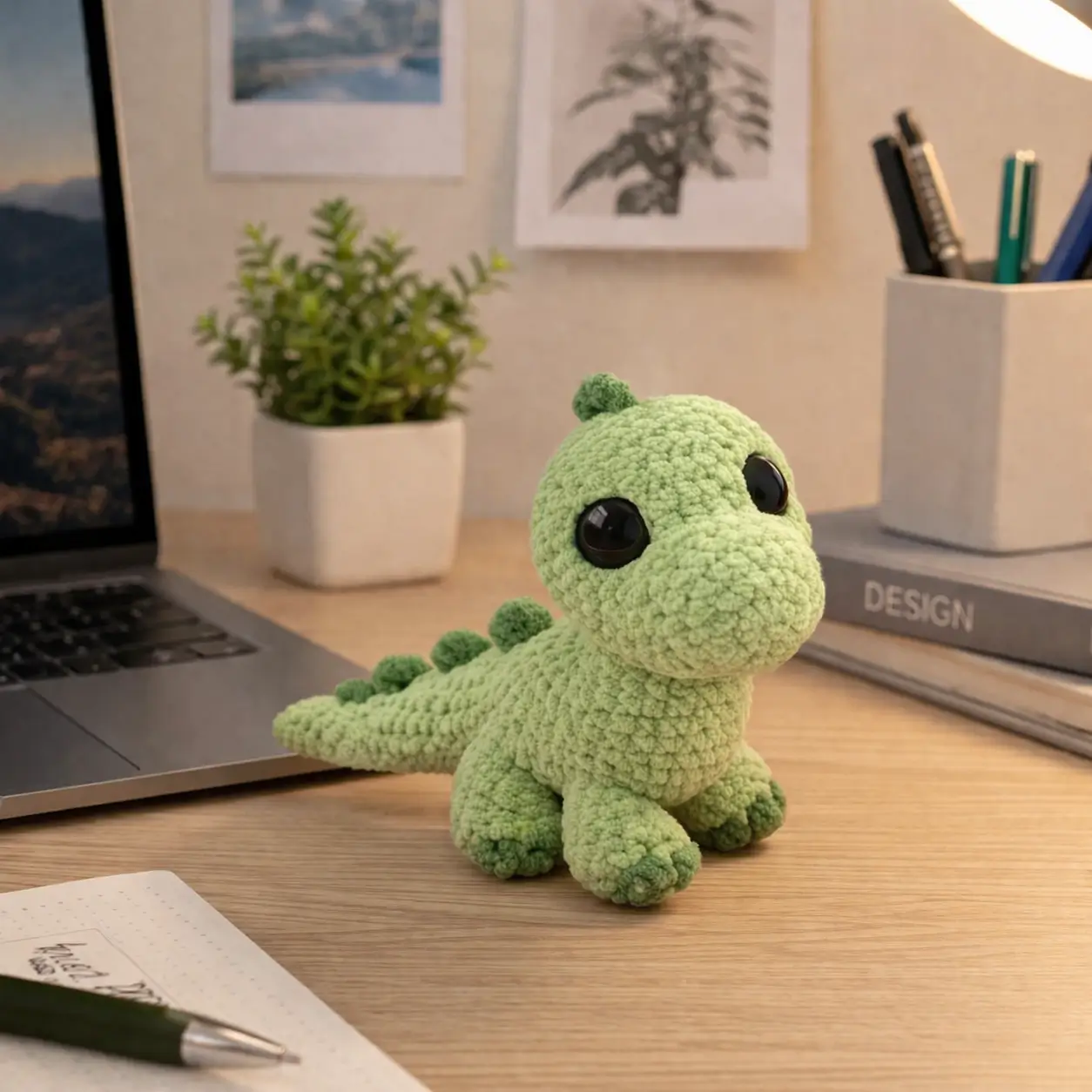 Dinosaur Amigurumi Crochet Pattern for a Plush Desk Dino
