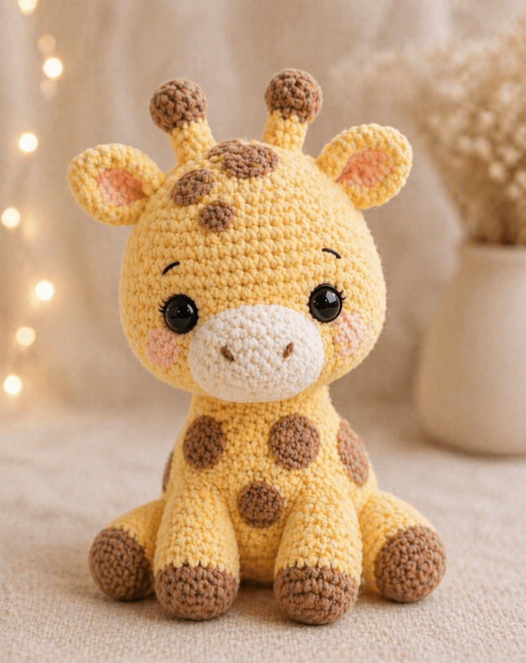 Giraffe Amigurumi Crochet Pattern for a Sitting Baby Plush