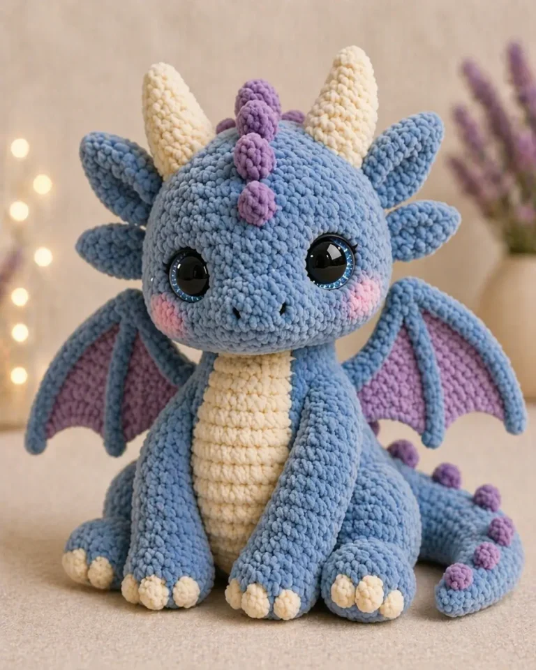 Dragon Amigurumi Crochet Pattern for a Sitting Plush Baby Dragon
