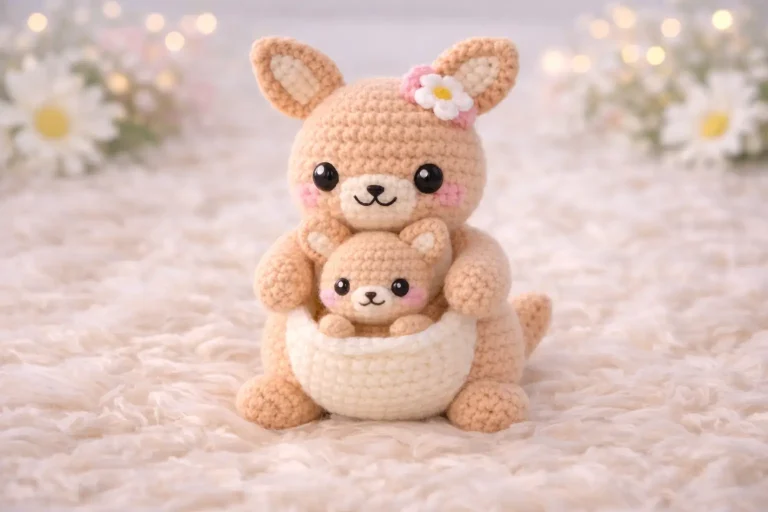 Kangaroo Amigurumi Crochet Pattern With Joey and Flower