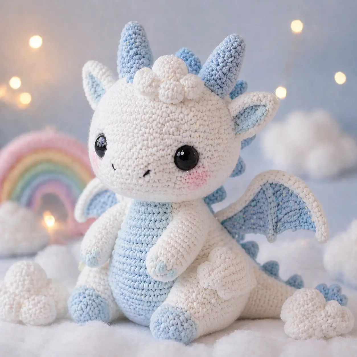Baby Dragon Amigurumi Crochet Pattern: White and Blue Winter Dragon