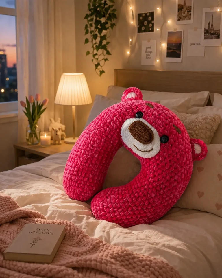 Pink Bear Neck Pillow Crochet Pattern