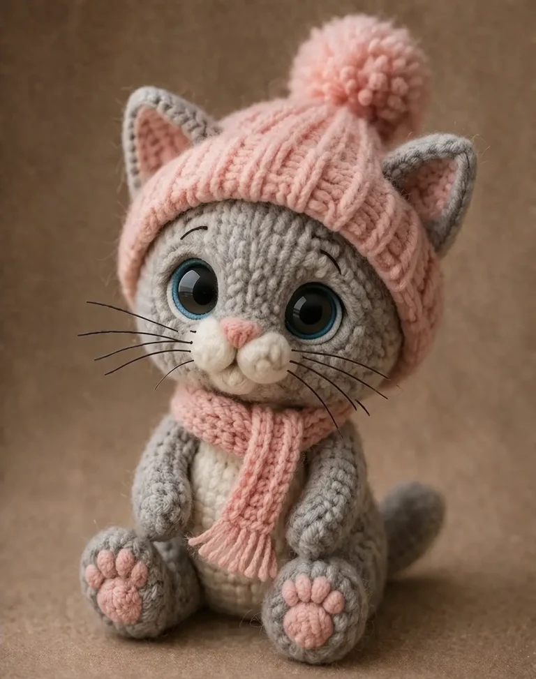 Cat Amigurumi Crochet Pattern With Beanie, Scarf, and Oversized Paws