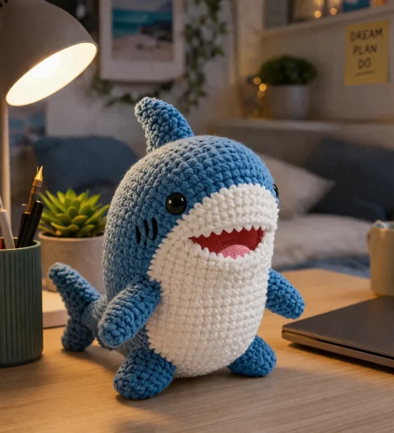 Shark Amigurumi Crochet Pattern for a Plush Standing Toy