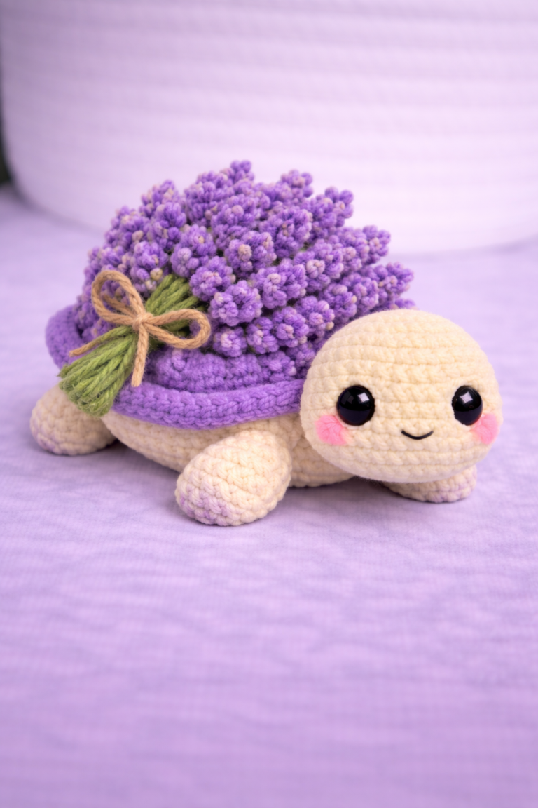 Lavender Turtle Amigurumi Crochet Pattern With Textured Flower Shell