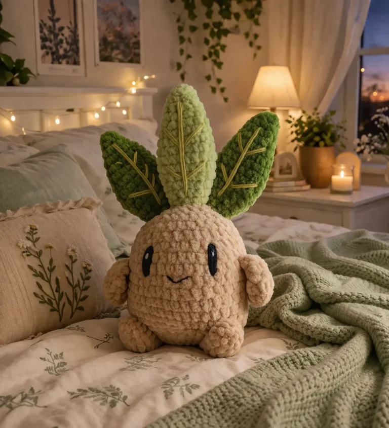 Mandrake Amigurumi Crochet Pattern: Velvet Root Plush With Three Leaves