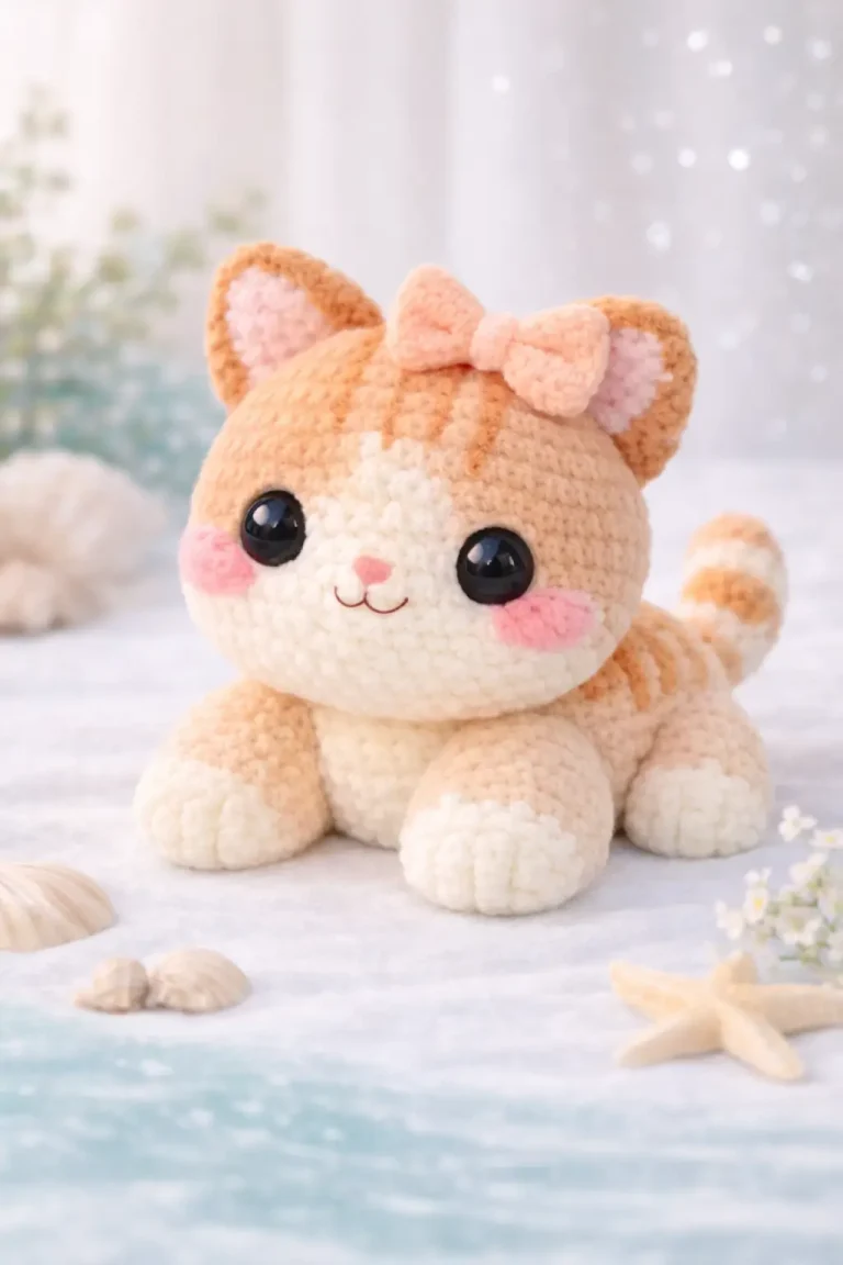 Tabby Cat Amigurumi Crochet Pattern With Bow