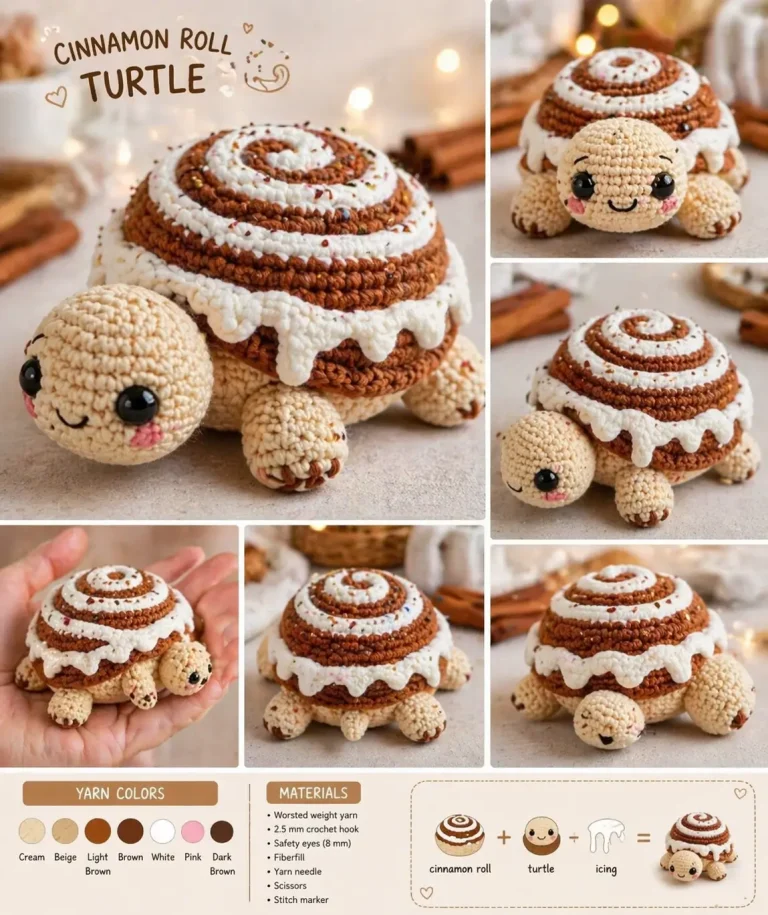 Cinnamon Roll Turtle Amigurumi Pattern in Worsted Yarn