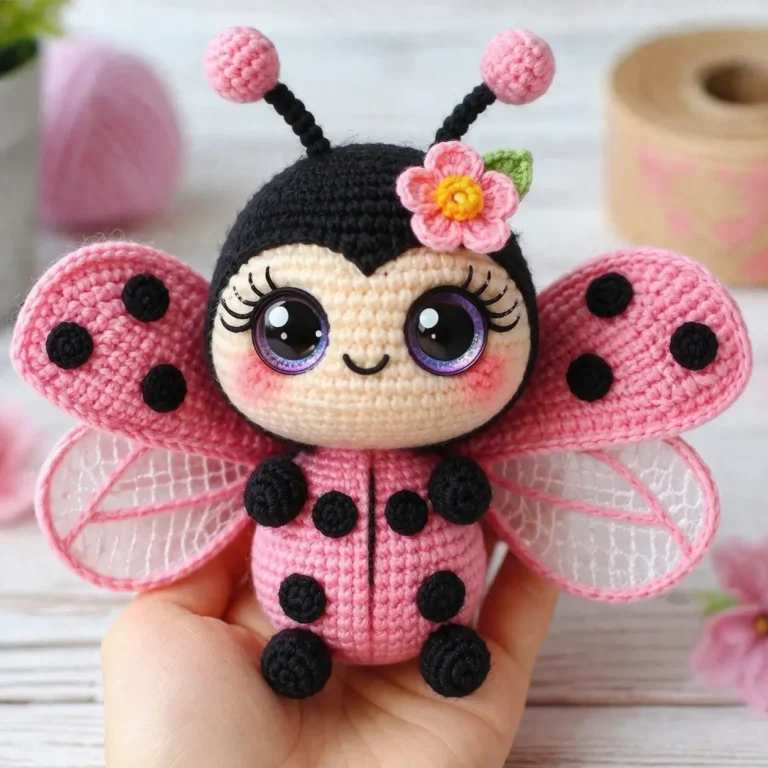 Ladybug Amigurumi Crochet Pattern for a Pink Doll With Open Wings