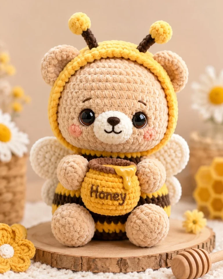 Bee Bear amigurumi crochet pattern featuring a cute bear design