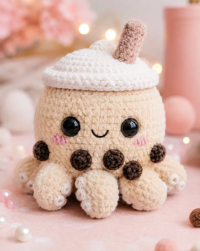 Bubble Tea octopus amigurumi crochet pattern featuring cute designs