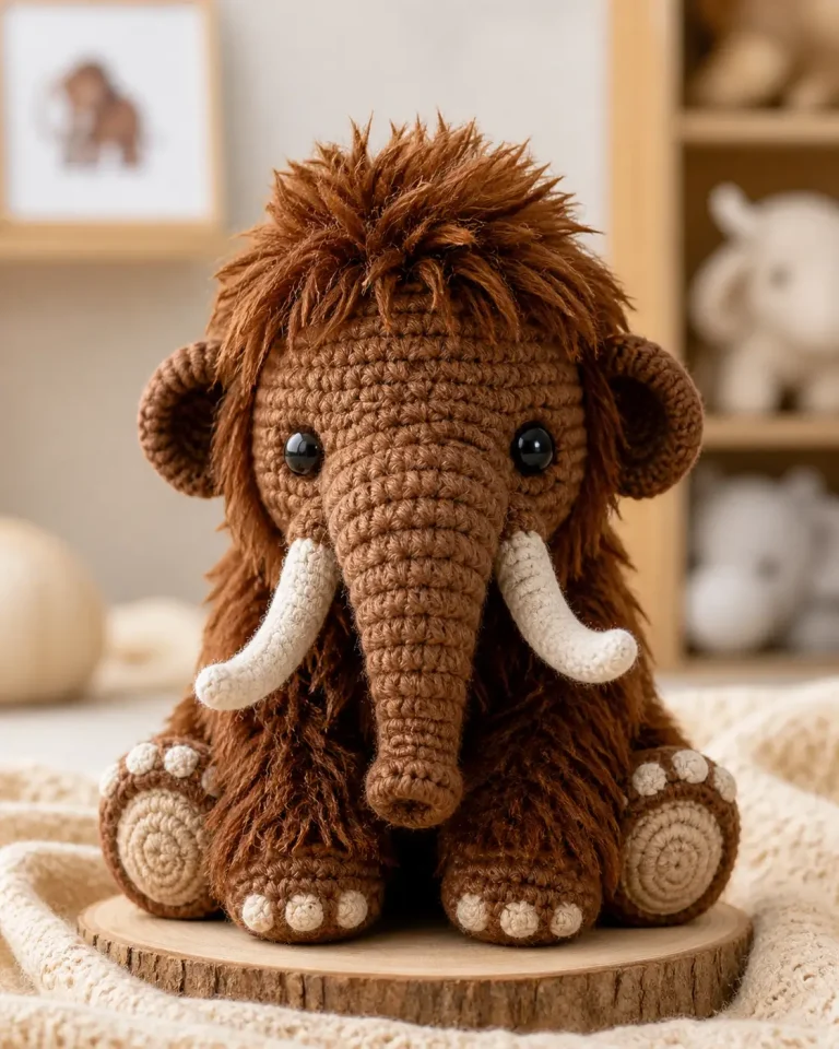 Woolly Mammoth Amigurumi Pattern with Shaggy Fur and Tusks