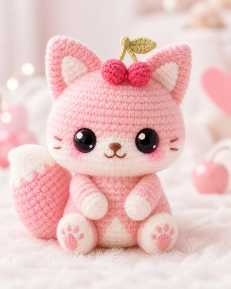 Cherry Pink Cat Amigurumi Crochet Pattern