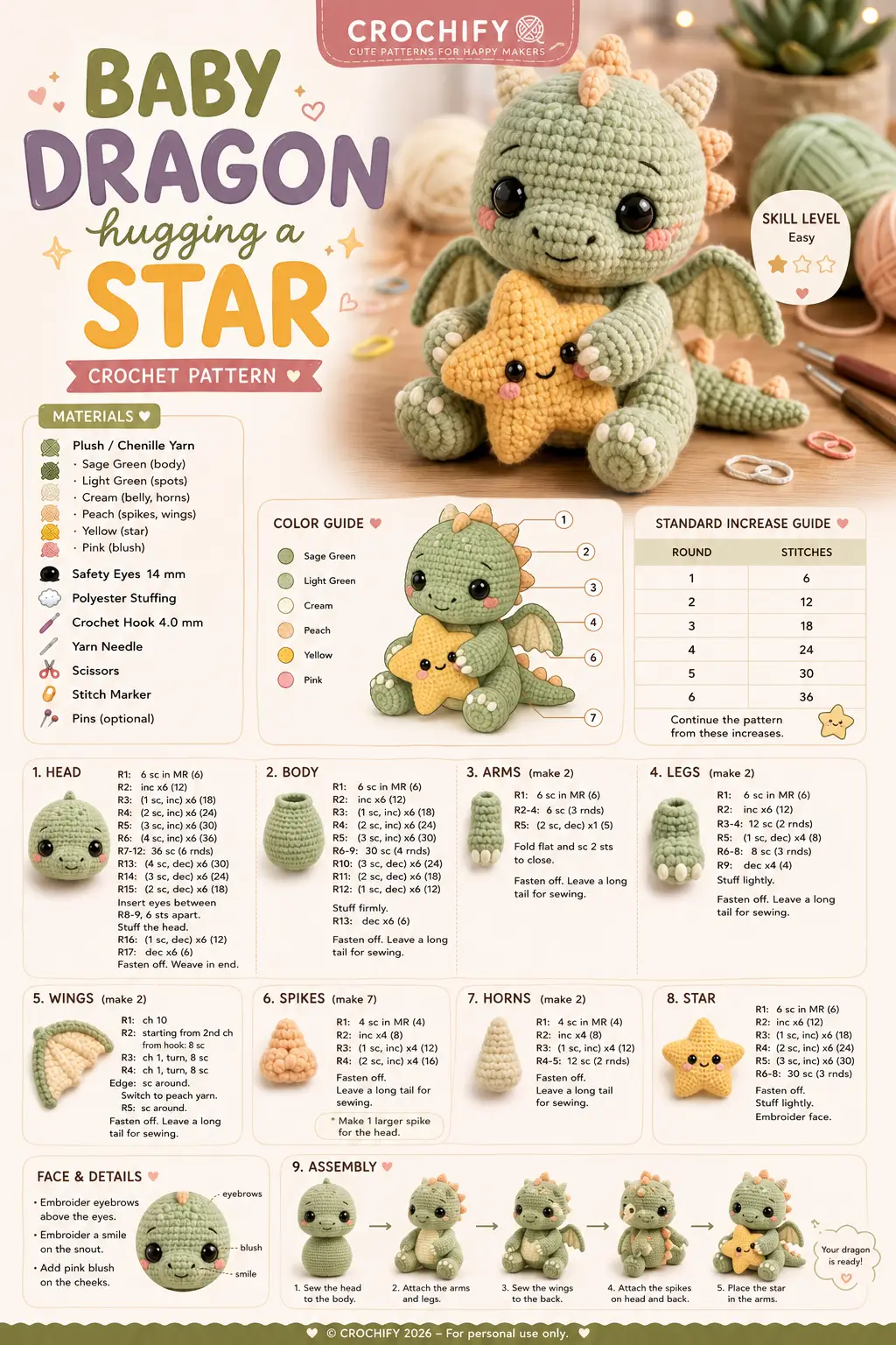 Baby Dragon Amigurumi Crochet Pattern Hugging a Star