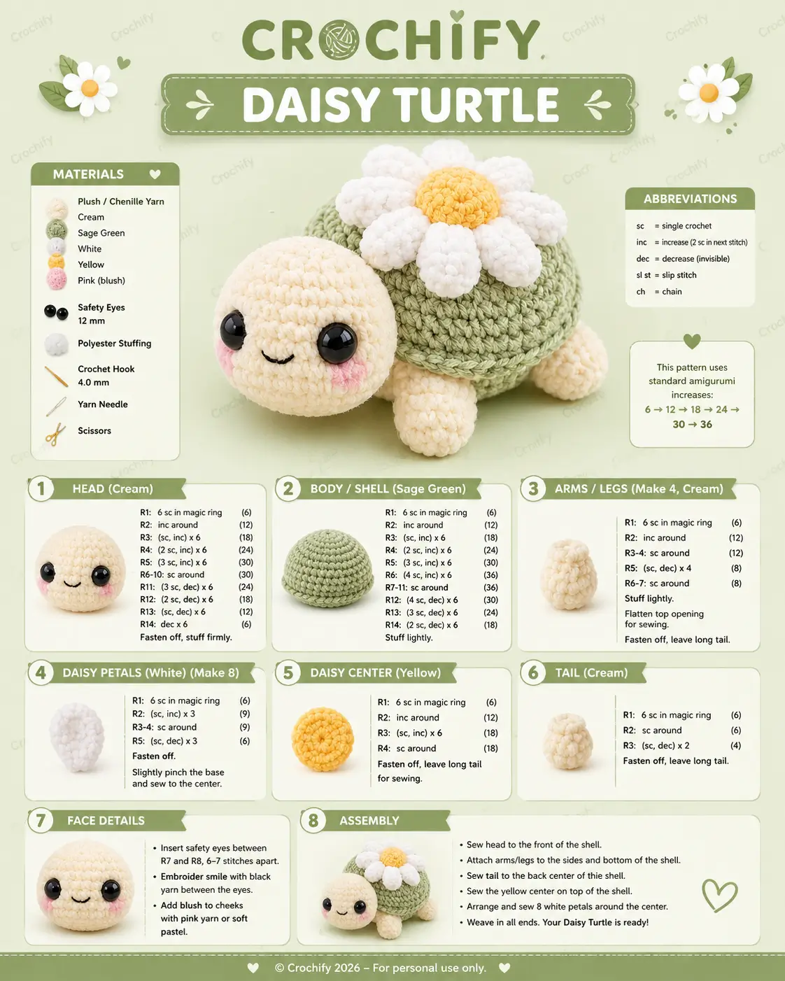 Daisy Turtle Amigurumi Crochet Pattern: Plush Flower-Shell Turtle