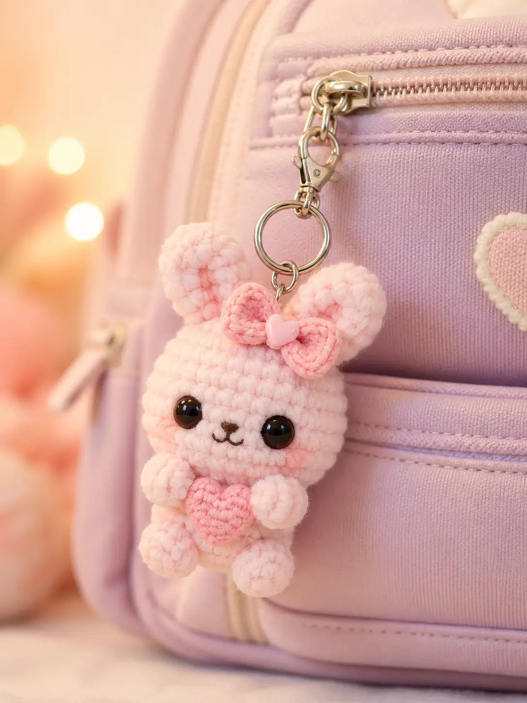 Bunny Amigurumi Keychain Pattern with Bow and Heart