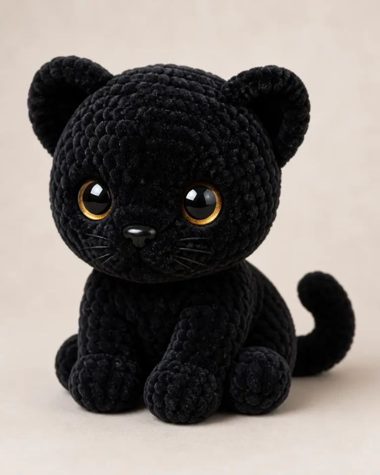 Black Cat Amigurumi Crochet Pattern with Gold Eyes
