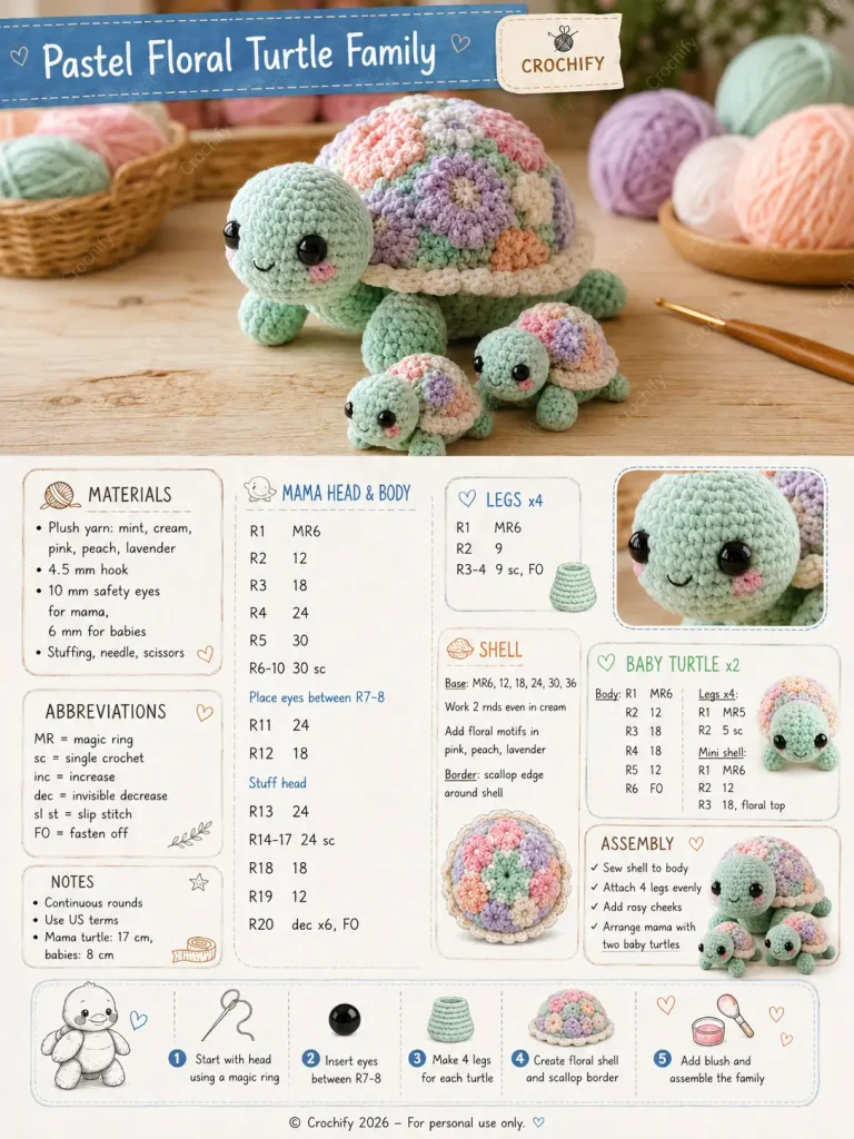 Pastel Floral Turtle Amigurumi Crochet Pattern