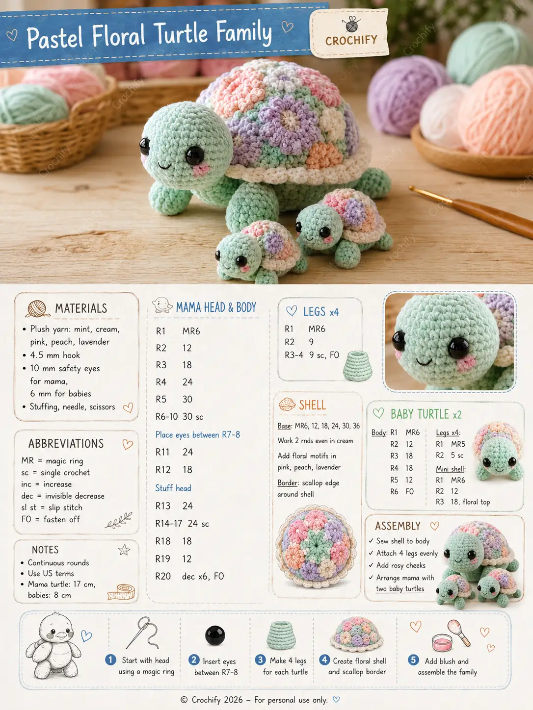 Pastel Floral Turtle Amigurumi Crochet Pattern