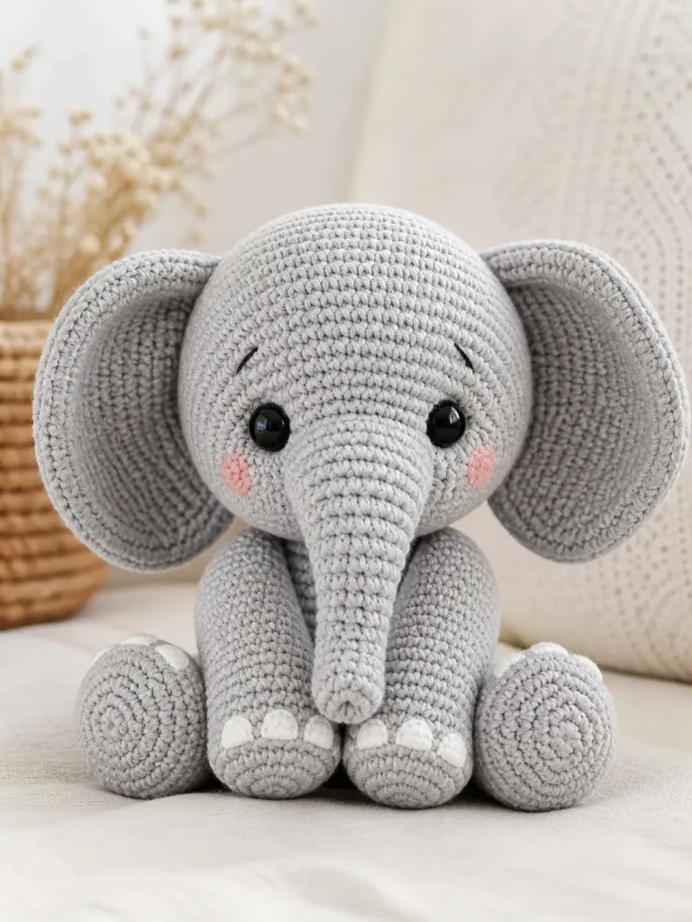Elephant Amigurumi Crochet Pattern: Sitting Grey Elephant with Big Ears