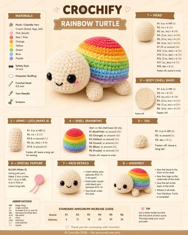 Rainbow Turtle Amigurumi Crochet Pattern