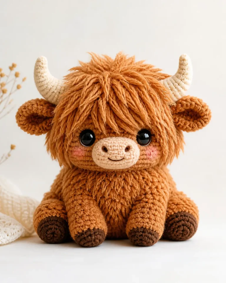 Highland Cow Amigurumi Crochet Pattern with Shaggy Hair